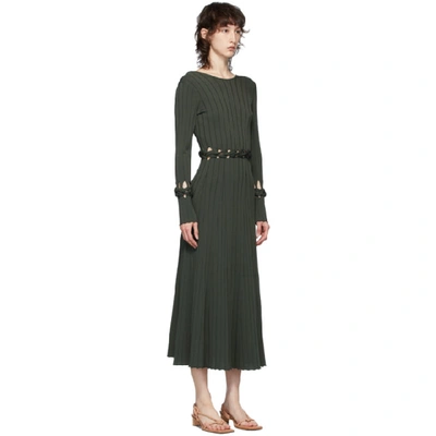 Shop Dion Lee Green Ribbed Braided Long Dress In Olive
