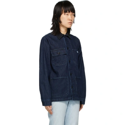 Shop 032c Blue Denim Acid Wash Jacket In Dark Blue