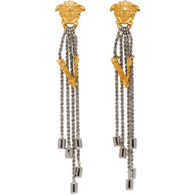 Shop Versace Silver Bi-color Vitrus Earrings In Kotp Gold