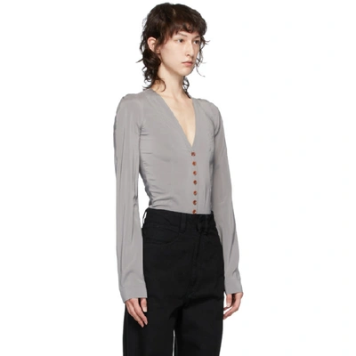 Shop Lemaire Grey Silk Shirt Bodysuit In Fumé