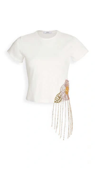 Shop Area Crystal Flower Cutout Fitted Tee In White
