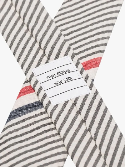 Shop Thom Browne Grey And White Seersucker Striped Tie