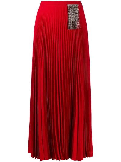 Shop Christopher Kane Crystal-embellished Pleated Skirt In Red