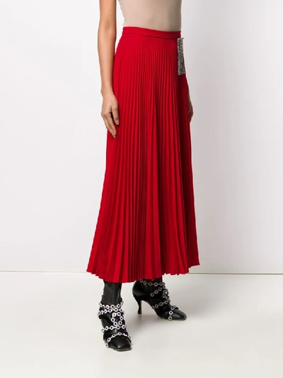 Shop Christopher Kane Crystal-embellished Pleated Skirt In Red
