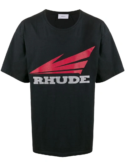 Shop Rhude Oversized Logo T-shirt In Black