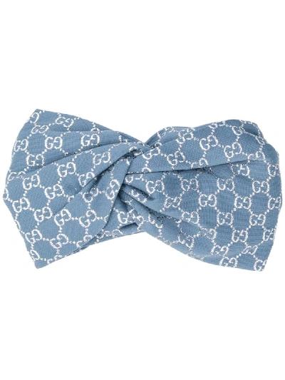 Shop Gucci Monogram Pattern Hair Bow In Blue