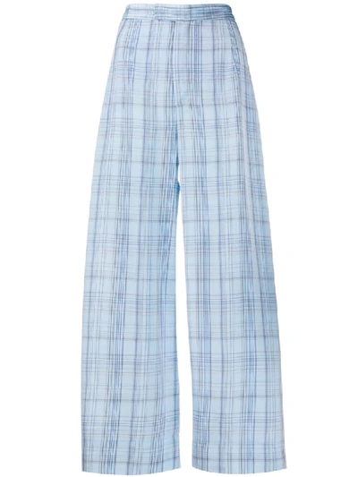 Shop Jejia Check-print Cropped Trousers In Blue