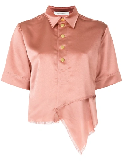 Shop Cedric Charlier Unfinished Hemline Short Sleeve Shirt In Pink