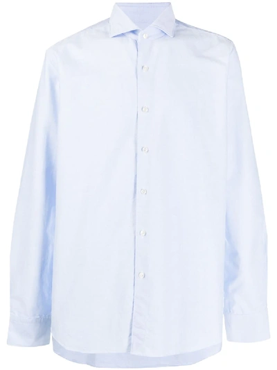 Shop Xacus Spread-collar Poplin Shirt In Blue