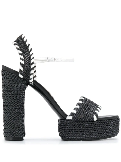 Shop Casadei Woven 120mm Platform Sandals In Black