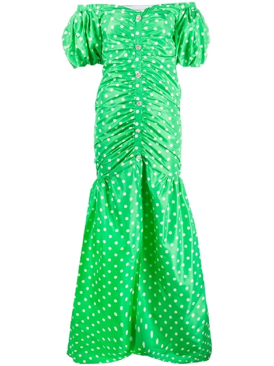 Shop Alessandra Rich Polka-dot Silk Gown In Green