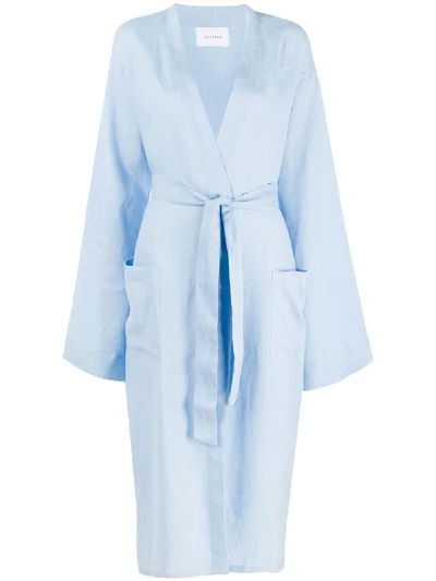 Shop Sleeper Belted Linen Robe In Blue