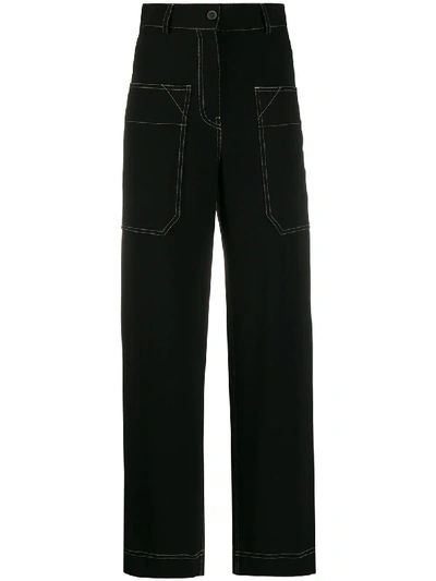 Shop Alberto Biani Contrast Stitching Straight-leg Trousers In Black