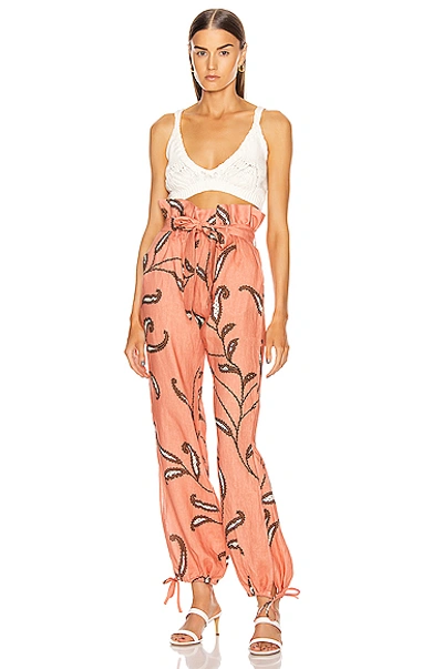 Shop Johanna Ortiz Punch Destiny Of Joy Linen Pant In Summer Punch