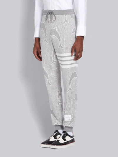 Shop Thom Browne Light Grey Cotton Dolphin Jacquard Icon 4-bar Sweatpants