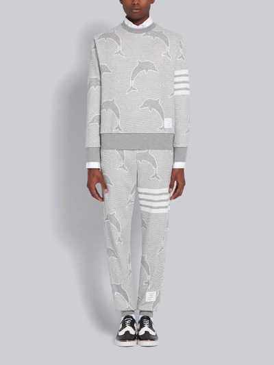 Shop Thom Browne Light Grey Cotton Dolphin Jacquard Icon 4-bar Sweatpants