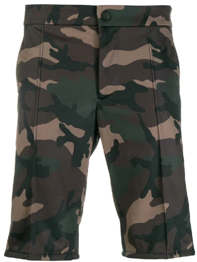 Valentino Camouflage Tailored Bermuda Shorts In Green