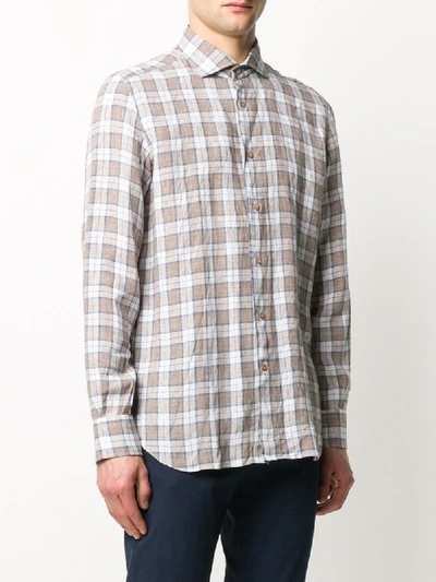 Shop Mazzarelli Checked Long Sleeve Shirt In Brown