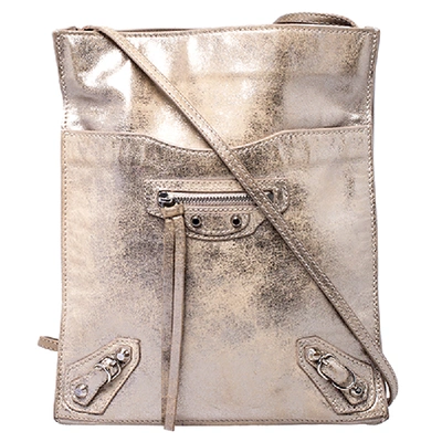 Pre-owned Balenciaga Metallic Beige Papier Messenger Bag In Silver