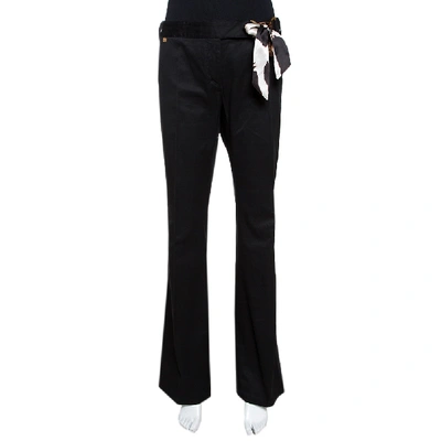 Pre-owned Roberto Cavalli Black Denim & Silk Waist Trim Flared Jeans L