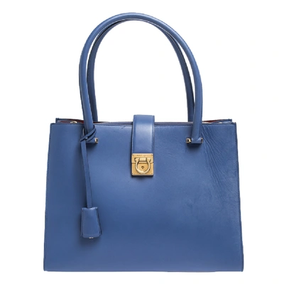 Pre-owned Ferragamo Blue Leather Marlene Tote
