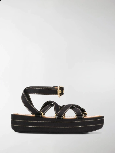 Shop Marni Flatform Strappy Sandals In Black