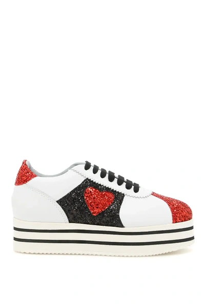 Shop Chiara Ferragni Glitter Heart Sneakers In White,red,black