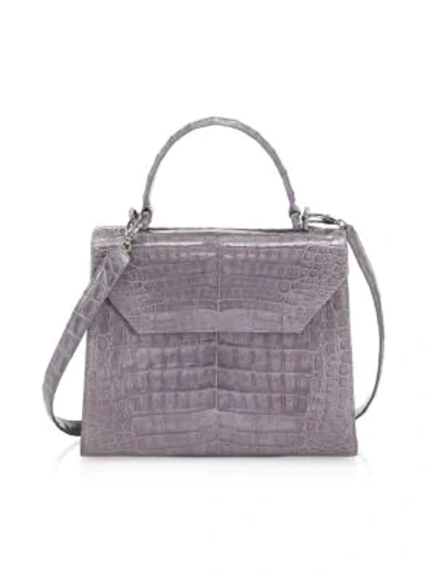 Shop Nancy Gonzalez Medium Lily Crocodile Top Handle Bag In Grey