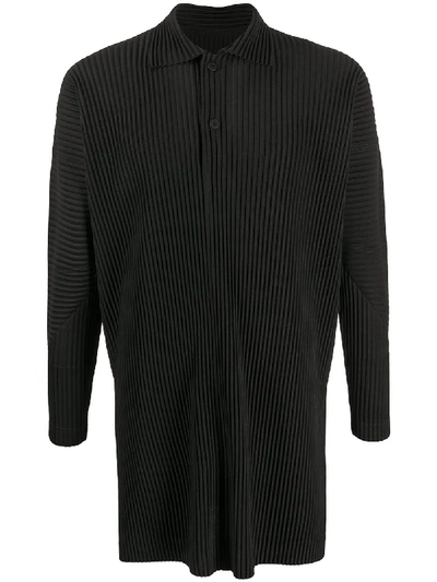 Shop Issey Miyake Pleated Longline Polo Top In Black