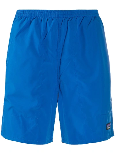 Shop Patagonia Logo Patch Swim Shorts In Blue