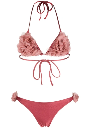 Shop La Reveche Petal Ruffle Halterneck Bikini In Pink