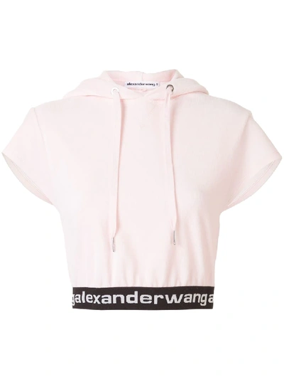 Shop Alexander Wang T Logo Lined Cropped Hoodie In Pink