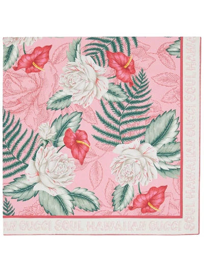 Shop Gucci Hawaiian Floral-print Scarf In Pink