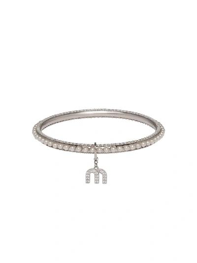 Shop Miu Miu Miu Pearl Bangle Bracelet In Silver