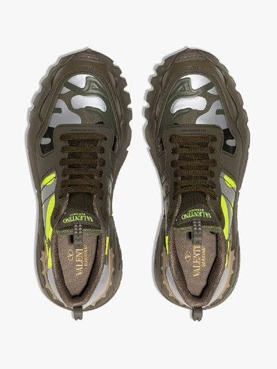 Shop Valentino Green Rockrunner Plus Camouflage Sneakers - Men's - Calf Leather/nappa Leather/rubber/fabric In Brown