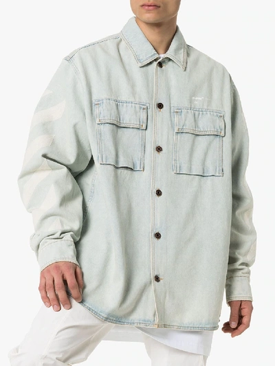 Shop Off-white Oversized Denim Shirt In Blue