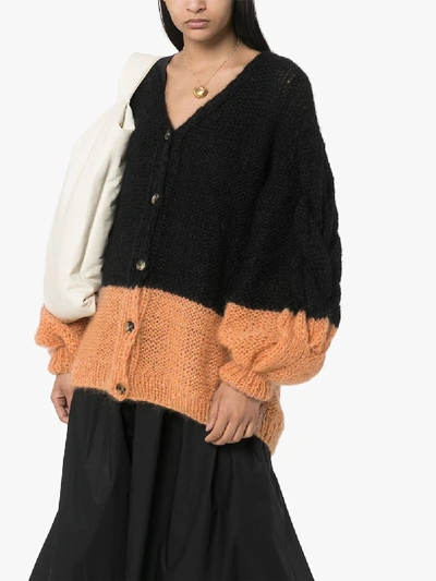 Shop Loewe Colour Block Cable Knit Cardigan In Black