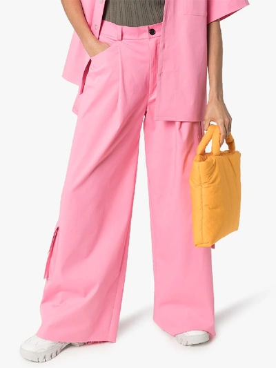 Shop Natasha Zinko Wide Leg Cotton Cargo Trousers In Pink