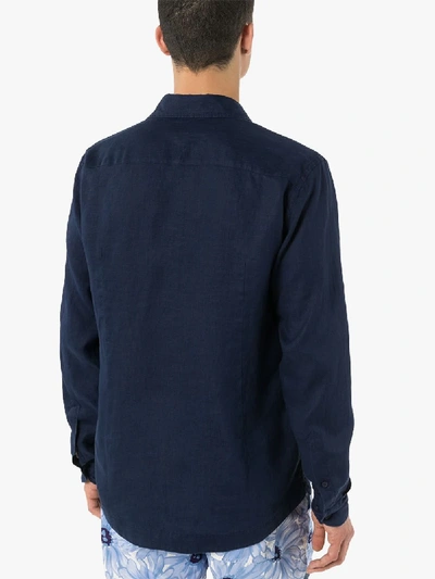 Shop Orlebar Brown Giles Linen Long Sleeve Shirt In Blue