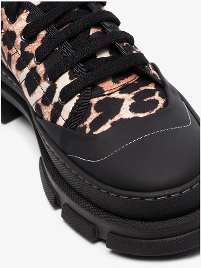 Shop Ganni Black And Brown Leo Hybrid Sneakers