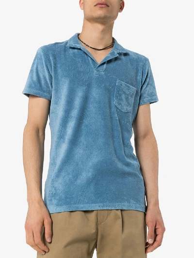 Shop Orlebar Brown Terry Towel Cotton Polo Shirt In Blue