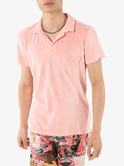 Shop Orlebar Brown Terry Towel Cotton Polo Shirt In Pink