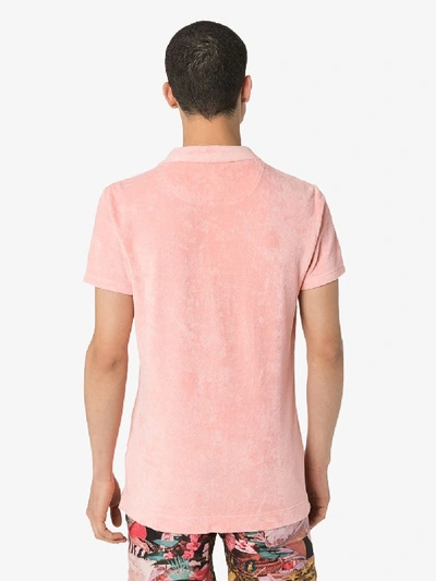 Shop Orlebar Brown Terry Towel Cotton Polo Shirt In Pink