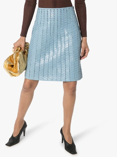Shop Bottega Veneta A-line Leather Skirt In Blue