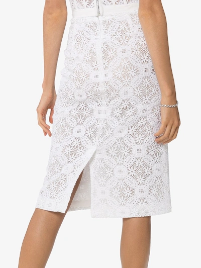 Shop Alexander Mcqueen High Waist Lace Pencil Skirt In White