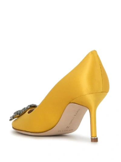 Manolo Blahnik Hangisi 105 Buckle-embellished Satin Courts In Yellow