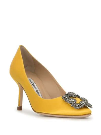 Manolo Blahnik Hangisi 105 Buckle-embellished Satin Courts In Yellow
