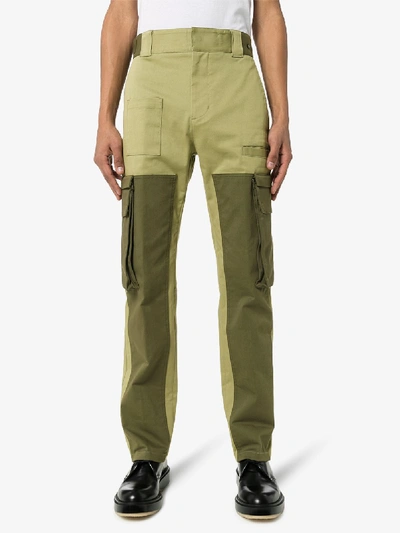 Shop Fendi Contrast Panel Cargo Pants In Green