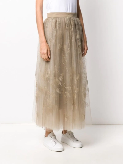 Shop Brunello Cucinelli High-waisted Layered Skirt In Brown