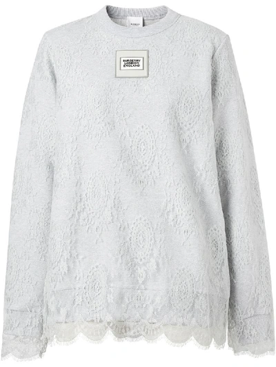 Shop Burberry Lace Overlay Sweatshirt In Grey